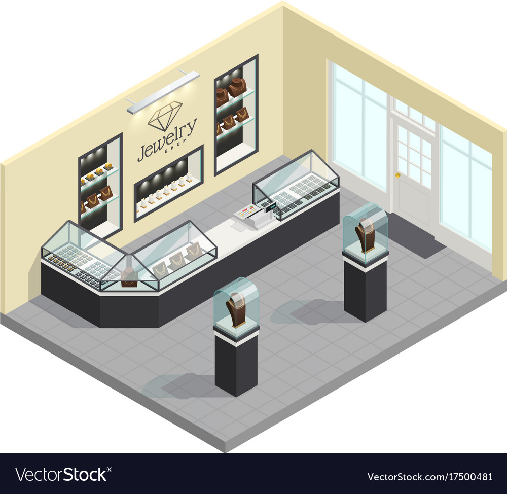 Jewelry shop isometric interior Royalty Free Vector Image