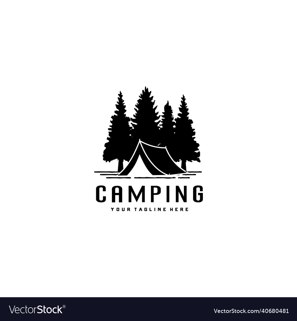 Pine trees and camping logo design Royalty Free Vector Image