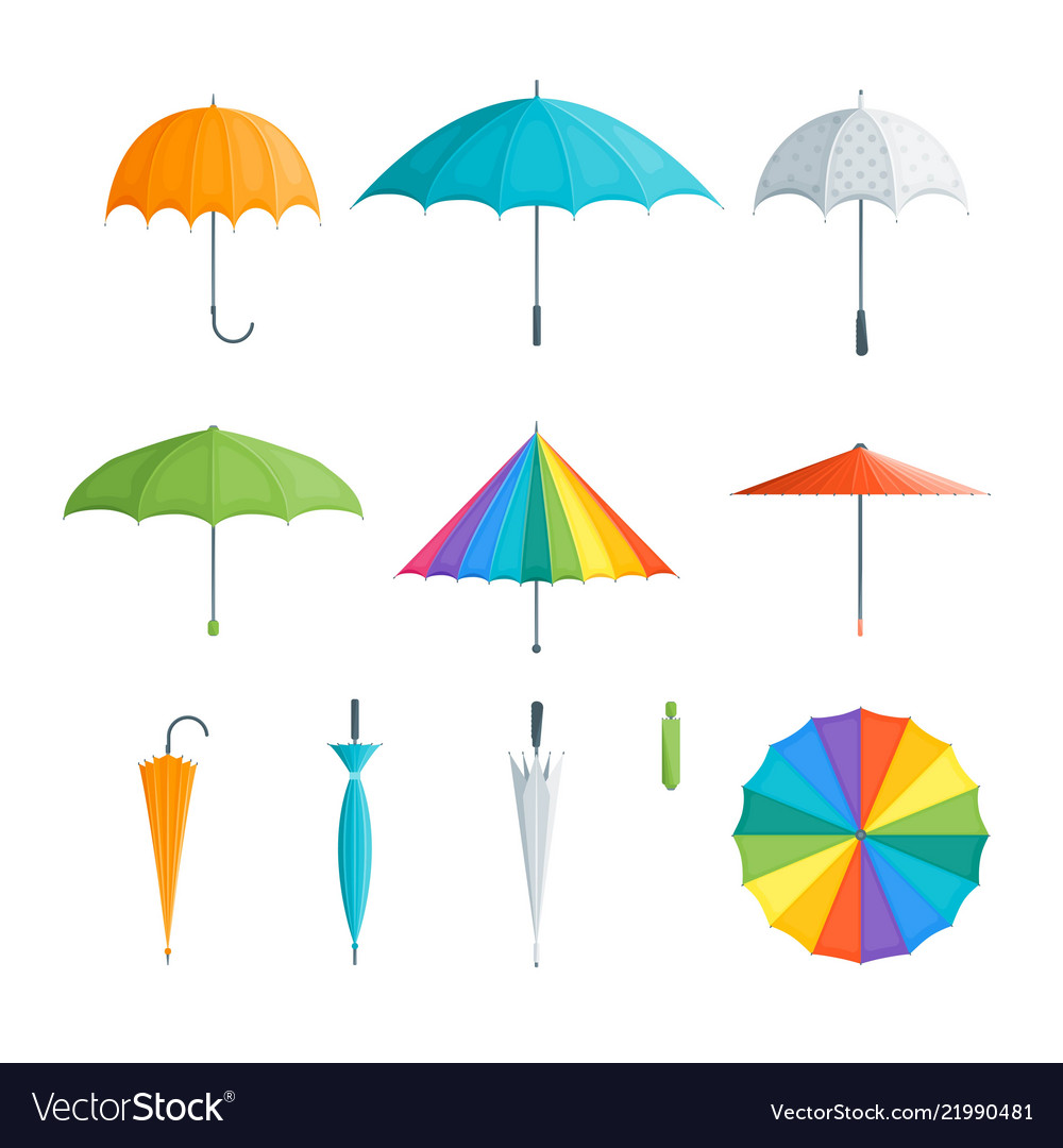 Realistic detailed 3d color umbrella set Vector Image