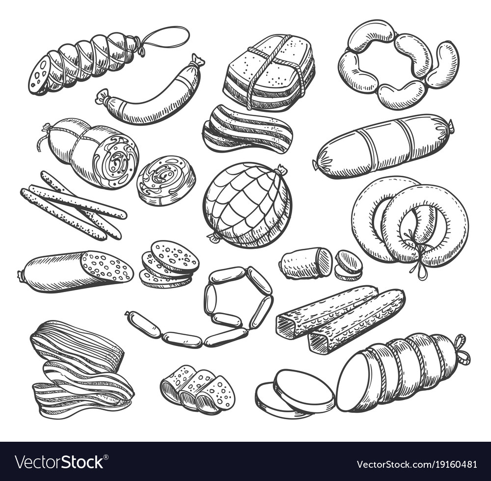 Sausages sketch set Royalty Free Vector Image VectorStock