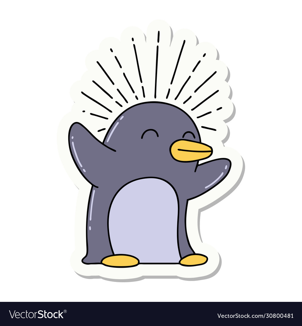 Sticker tattoo style happy penguin Royalty Free Vector Image