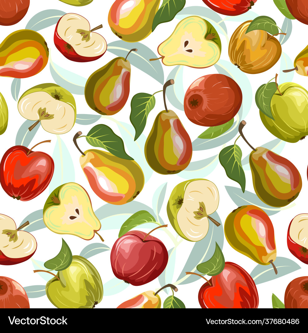 Pears and apples in a pattern Royalty Free Vector Image