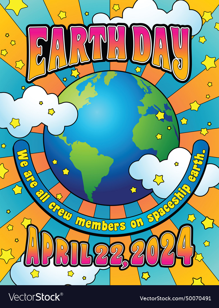 1960s earth day 2024 design with planet earth Vector Image