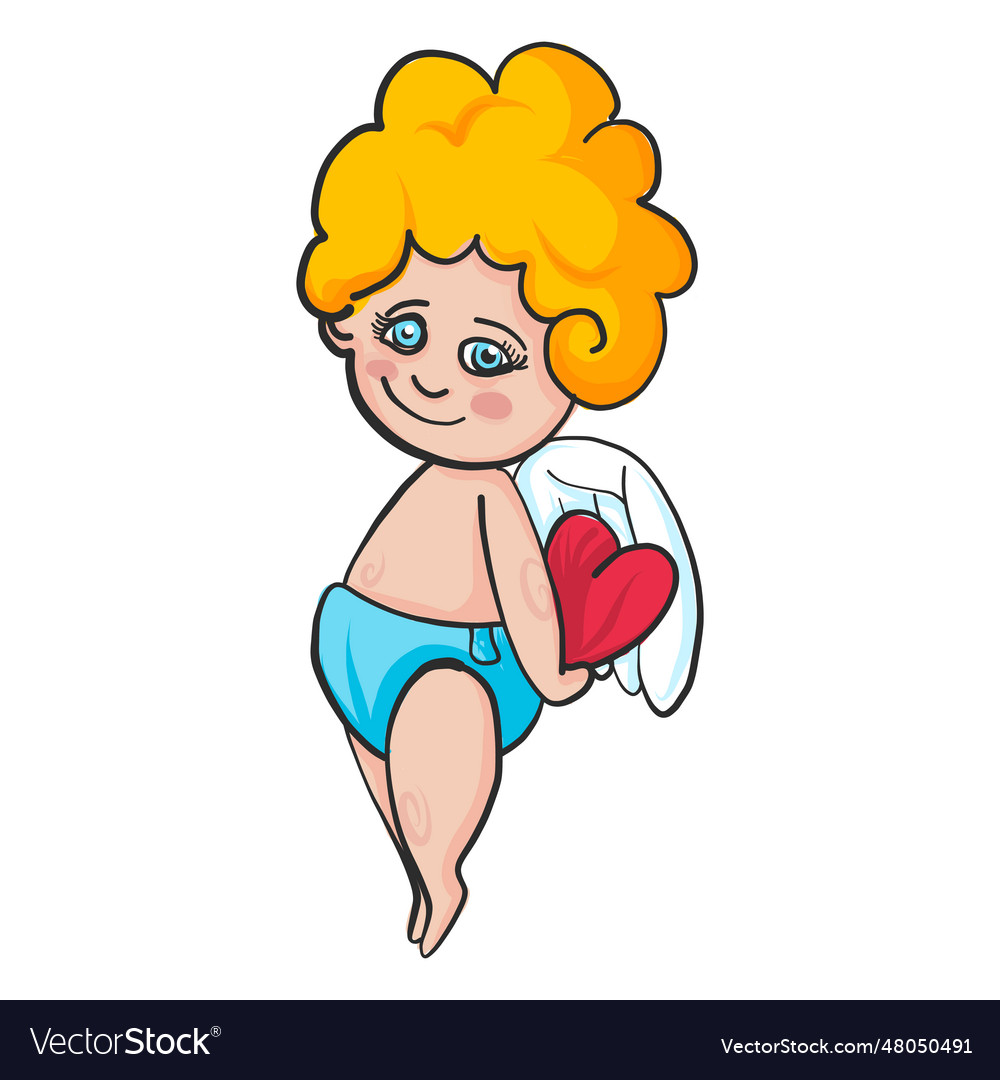 Cupid hiding heart cartoon Royalty Free Vector Image