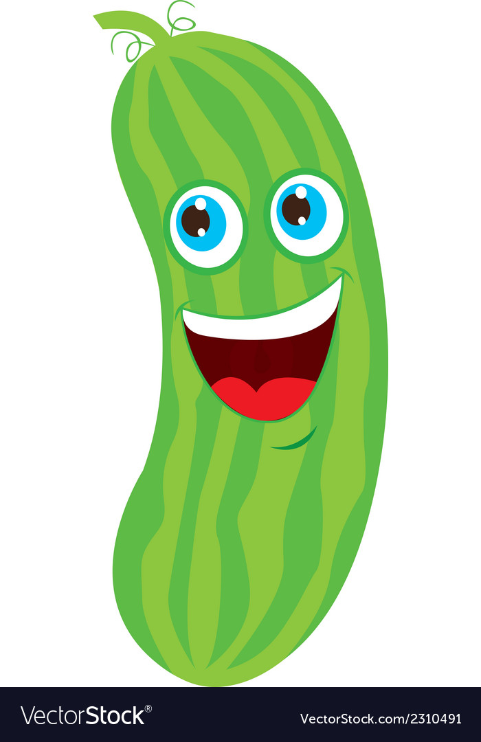 Green Cucumber Cartoon Over White Background Vector Image