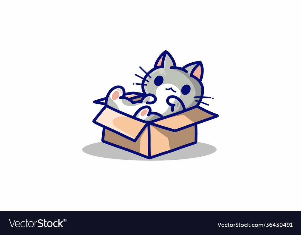 Little grey cat in box kawaii Royalty Free Vector Image