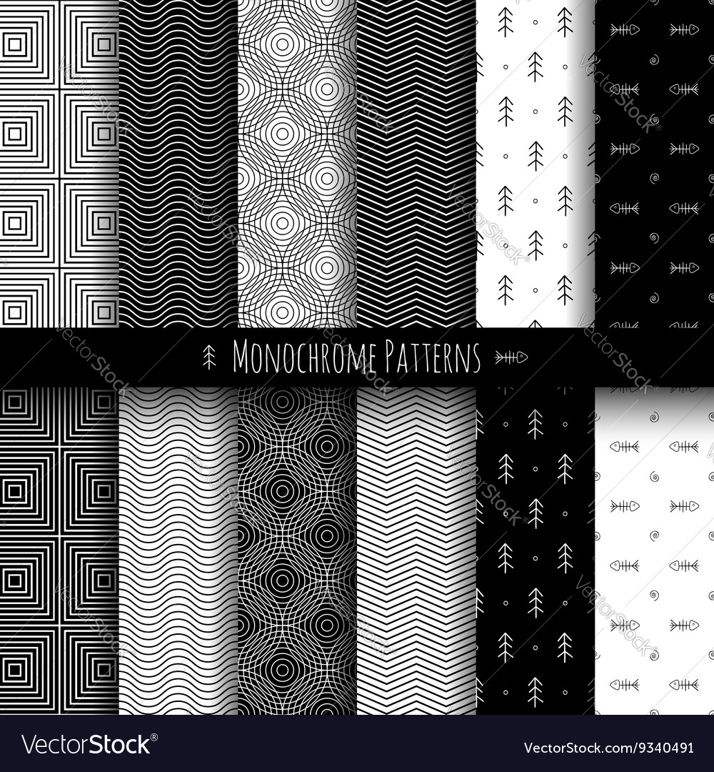 Monochrome patterns set Royalty Free Vector Image