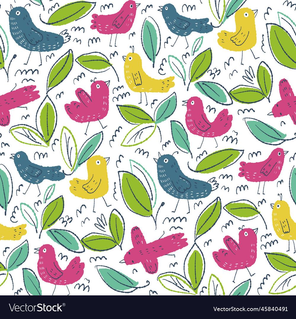 Seamless pattern with cute birds Royalty Free Vector Image