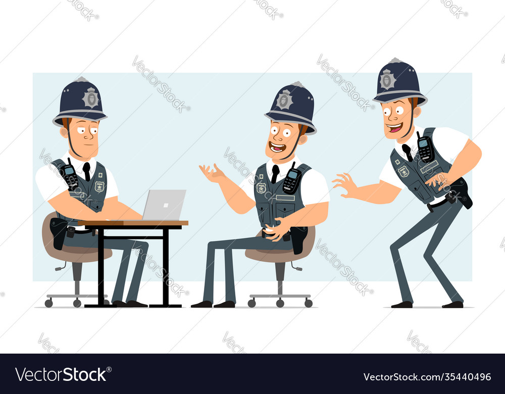 Cartoon flat funny strong policeman character set Vector Image