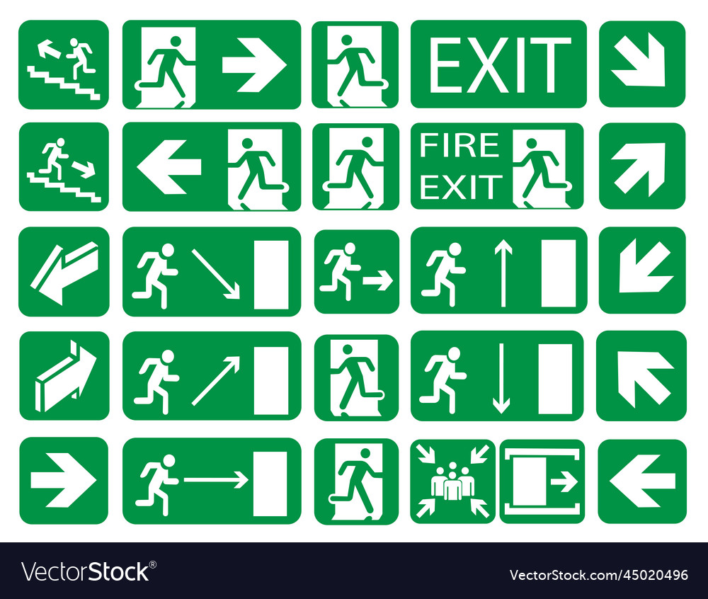 Set of emergency exit and fire exit signs Vector Image