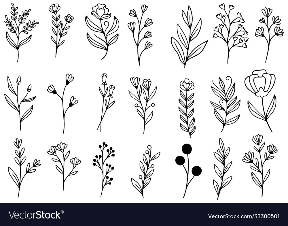 0074 hand drawn flowers doodle Royalty Free Vector Image