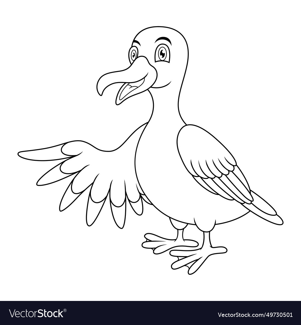 Cartoon funny seagull presenting line art Vector Image