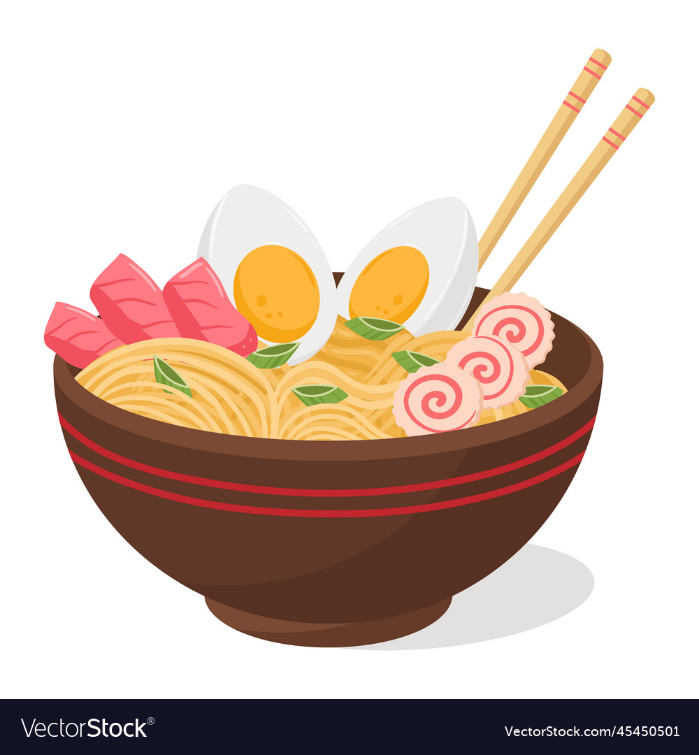 Cartoon ramen bowl japanese noodle soup Royalty Free Vector