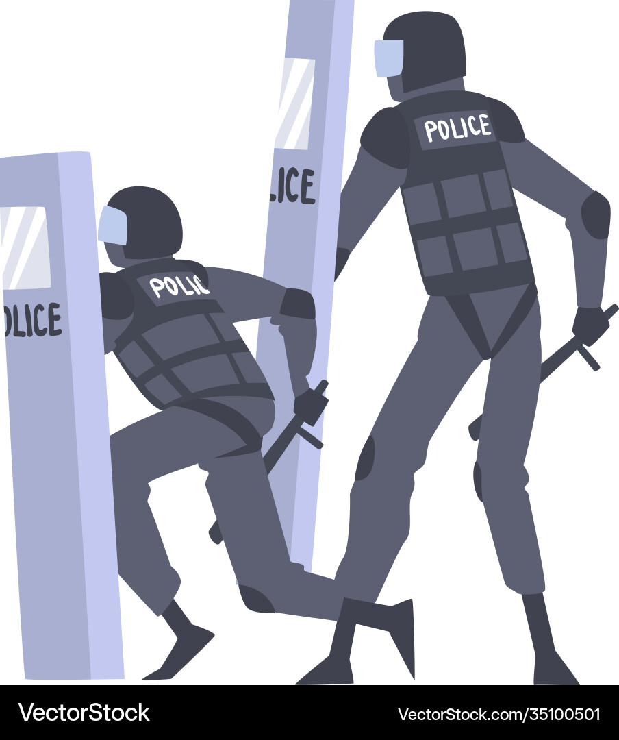 Riot police officer in uniform with shield Vector Image