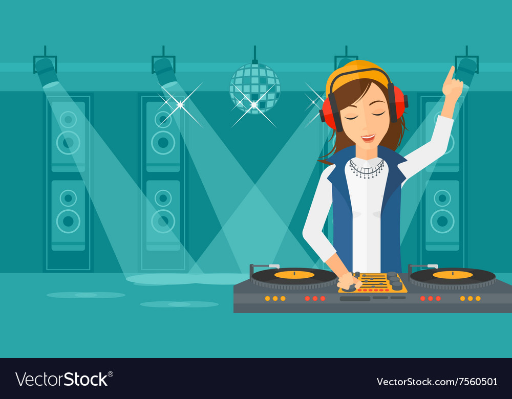 Smiling dj with console Royalty Free Vector Image