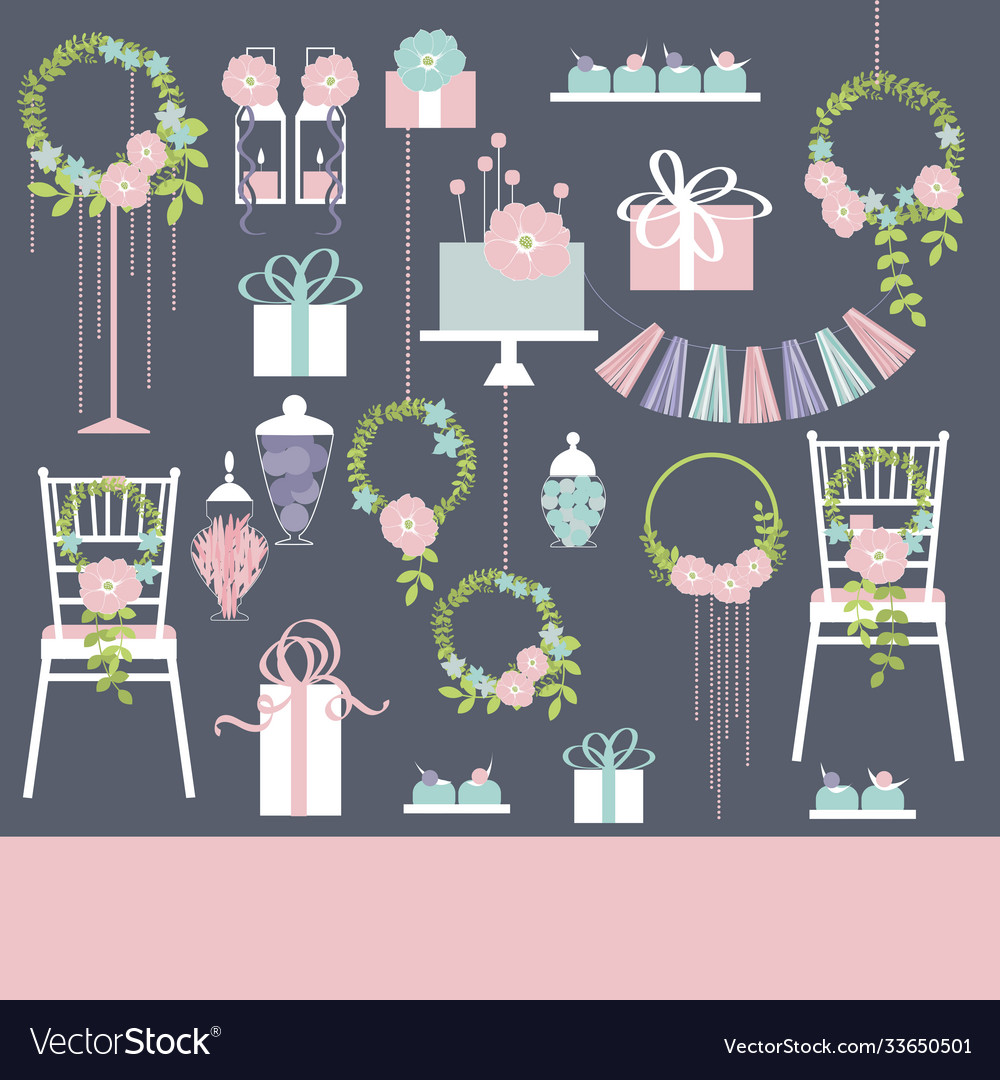 Wedding background chairs cake flowers sweets Vector Image