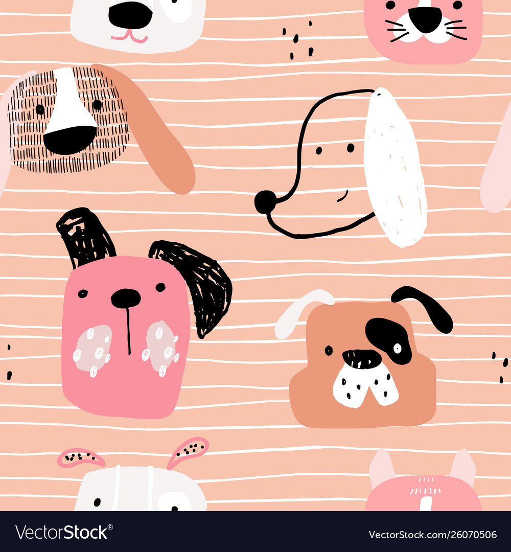 Childish seamless pattern with hand drawn dogs