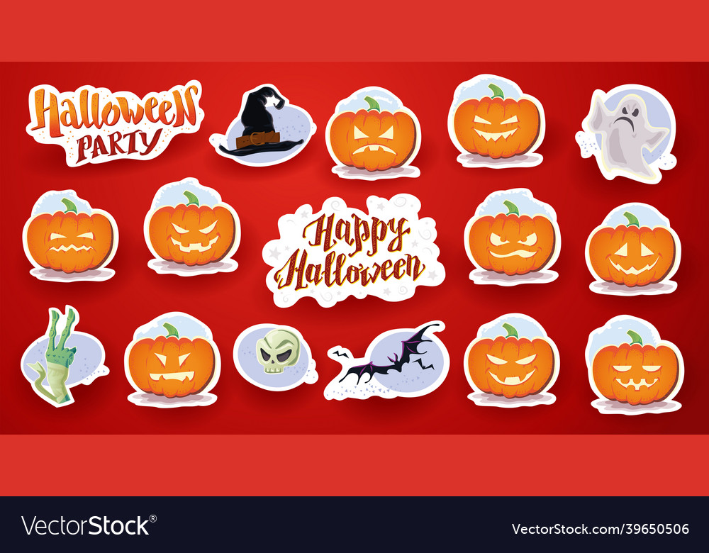 Collection Of Funny Scary Halloween Stickers Vector Image 2696