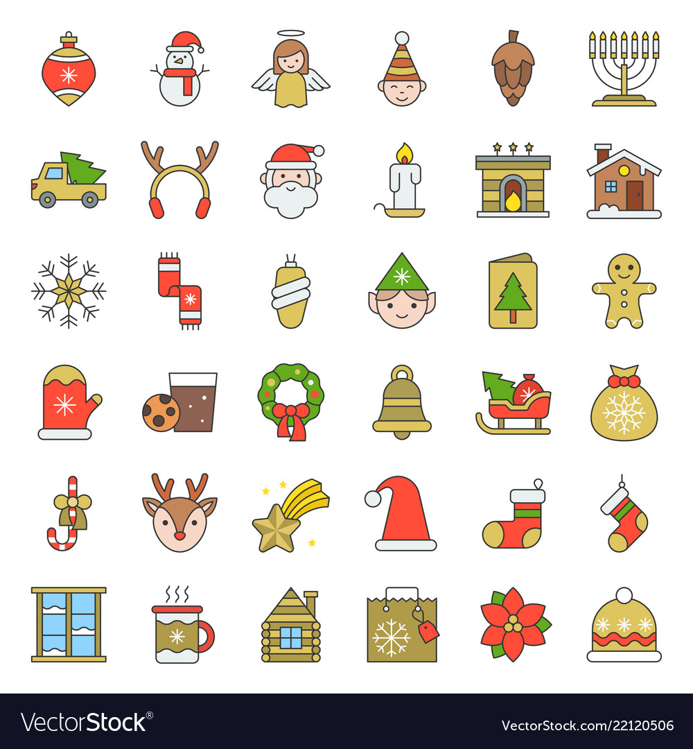 Merry christmas set 5 filled outline icon Vector Image