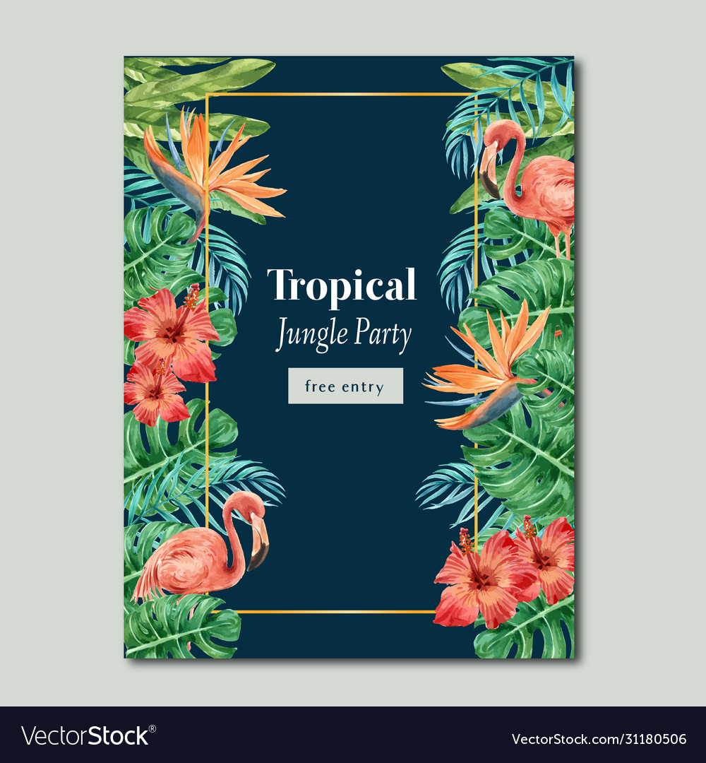 Tropical poster design summer with plants foliage