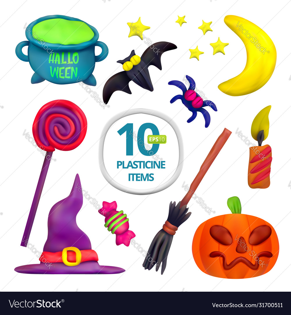 Handmade plasticine set for halloween moon bat vector image Handmade plasticine set for halloween moon bat