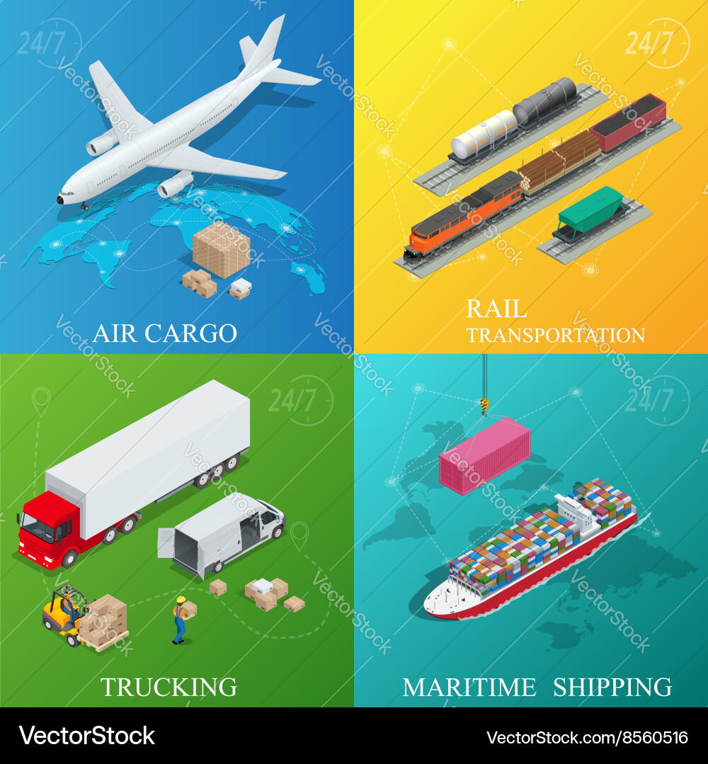 Global logistics network flat 3d isometric Vector Image