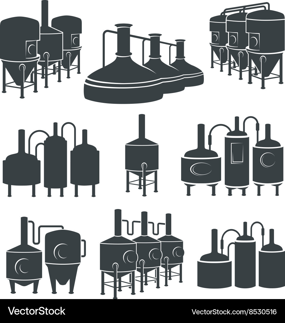 Set - beer brewery elements icons logos Royalty Free Vector