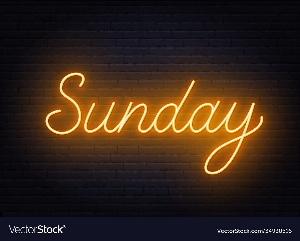 Sunday neon sign on brick wall background Vector Image