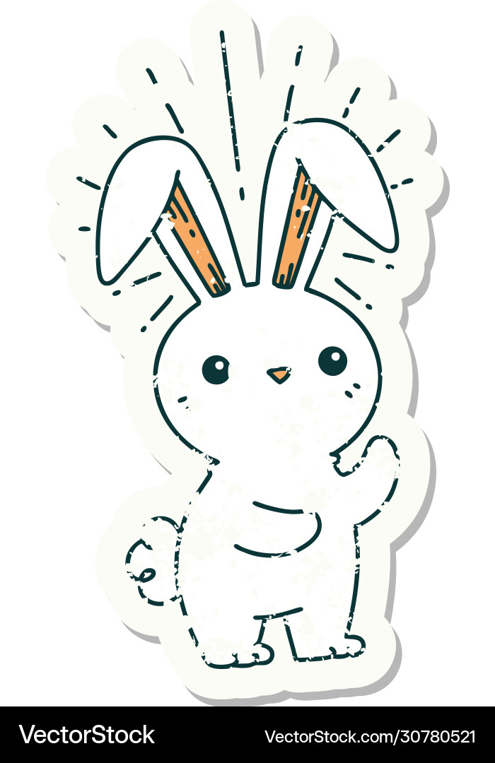 Grunge sticker tattoo style cute bunny Royalty Free Vector