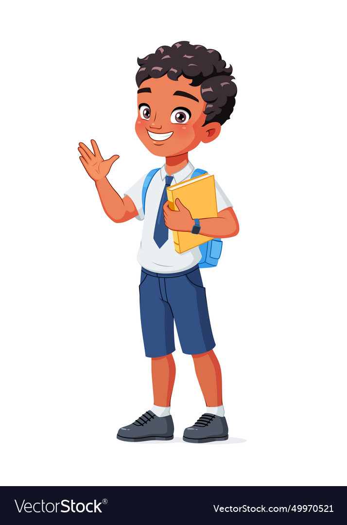 Indian school boy greeting cartoon Royalty Free Vector Image