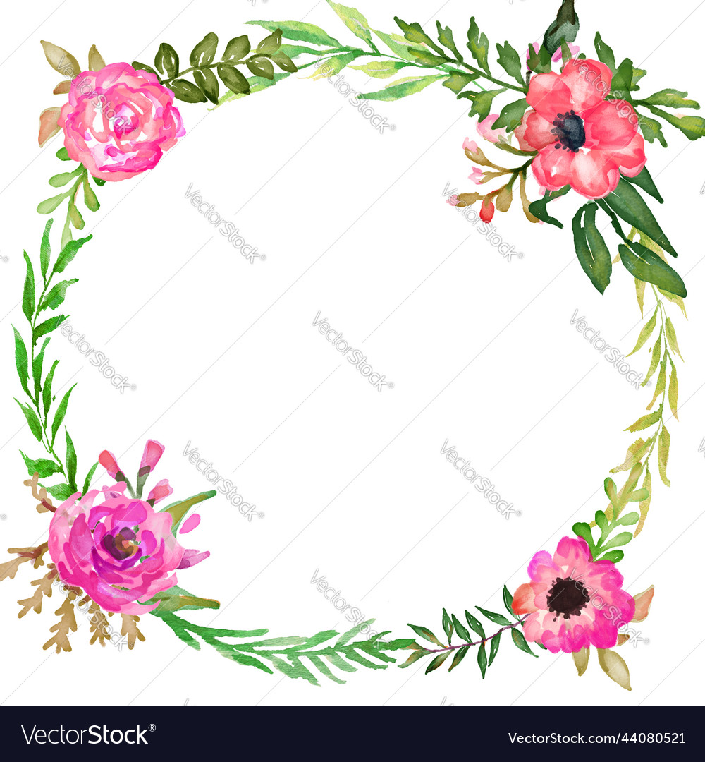 Watercolor flower frame circle wreath