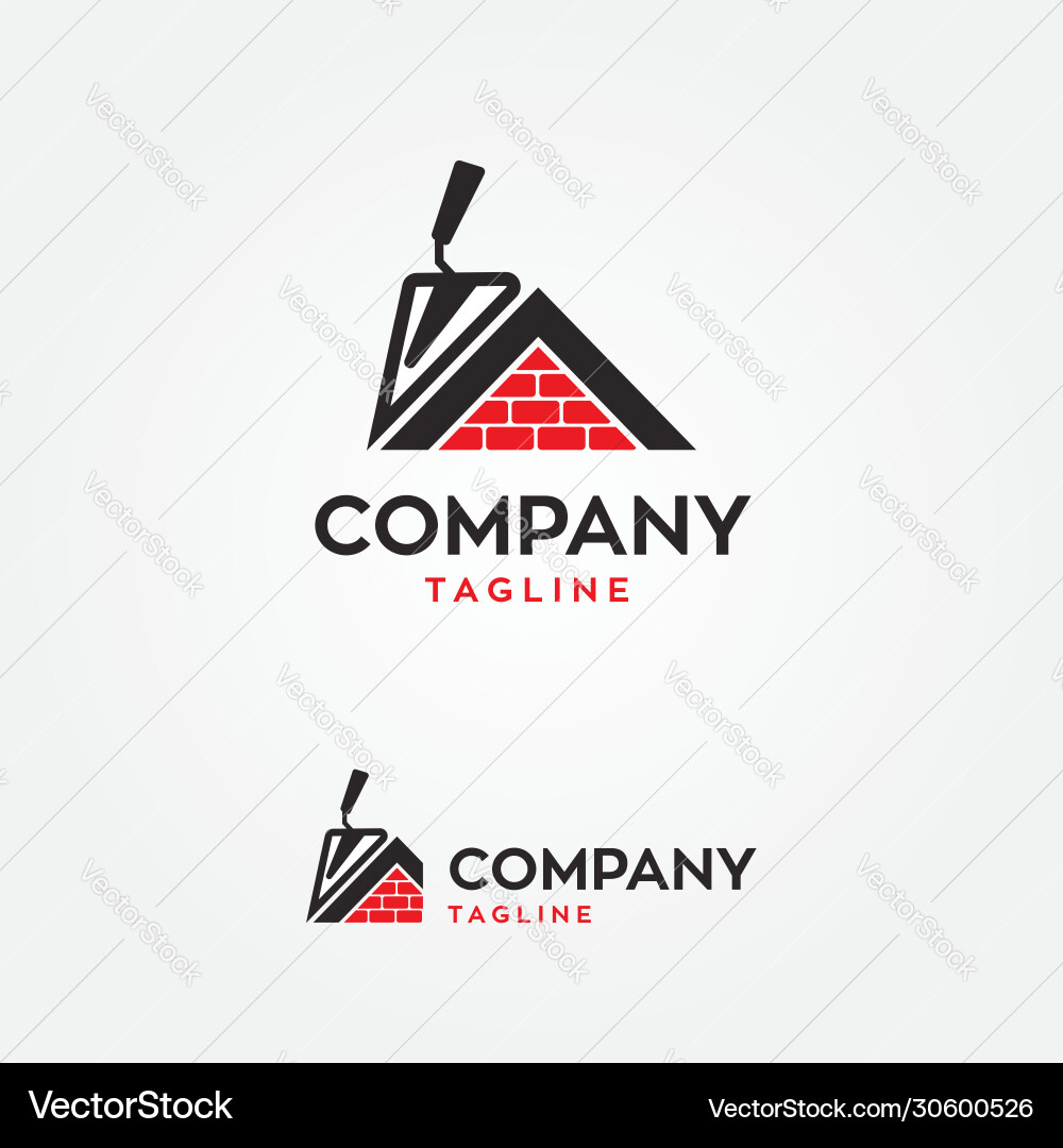 Brick house with trowel logo icon Royalty Free Vector Image