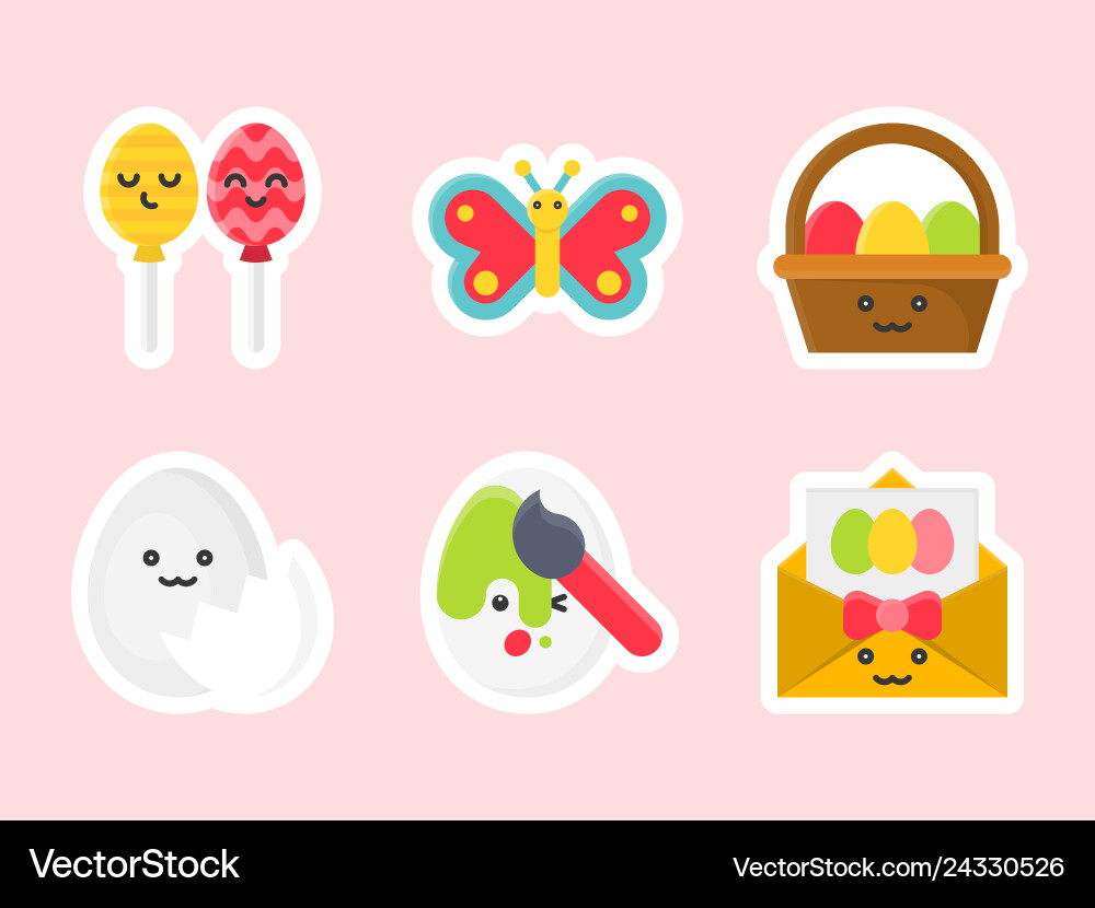 Easter flat sticker icon set Royalty Free Vector Image