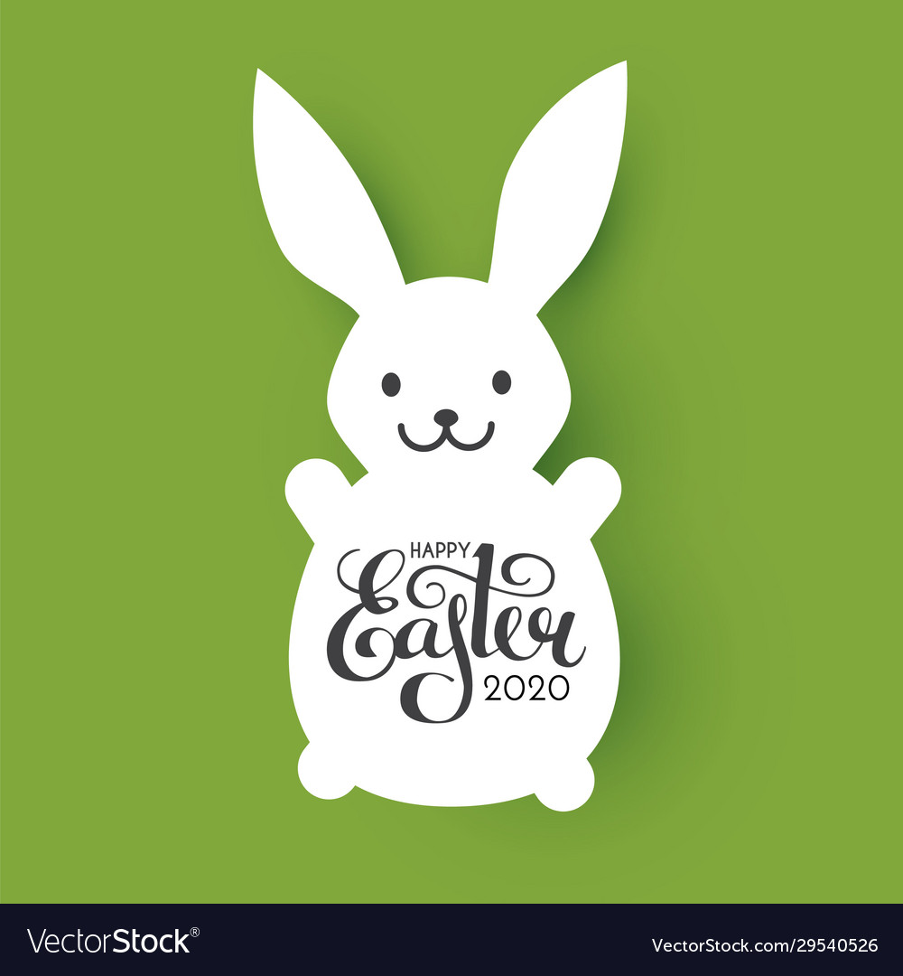 Happy easter label funny bunnt and lettering vector image Happy easter label funny bunnt and lettering