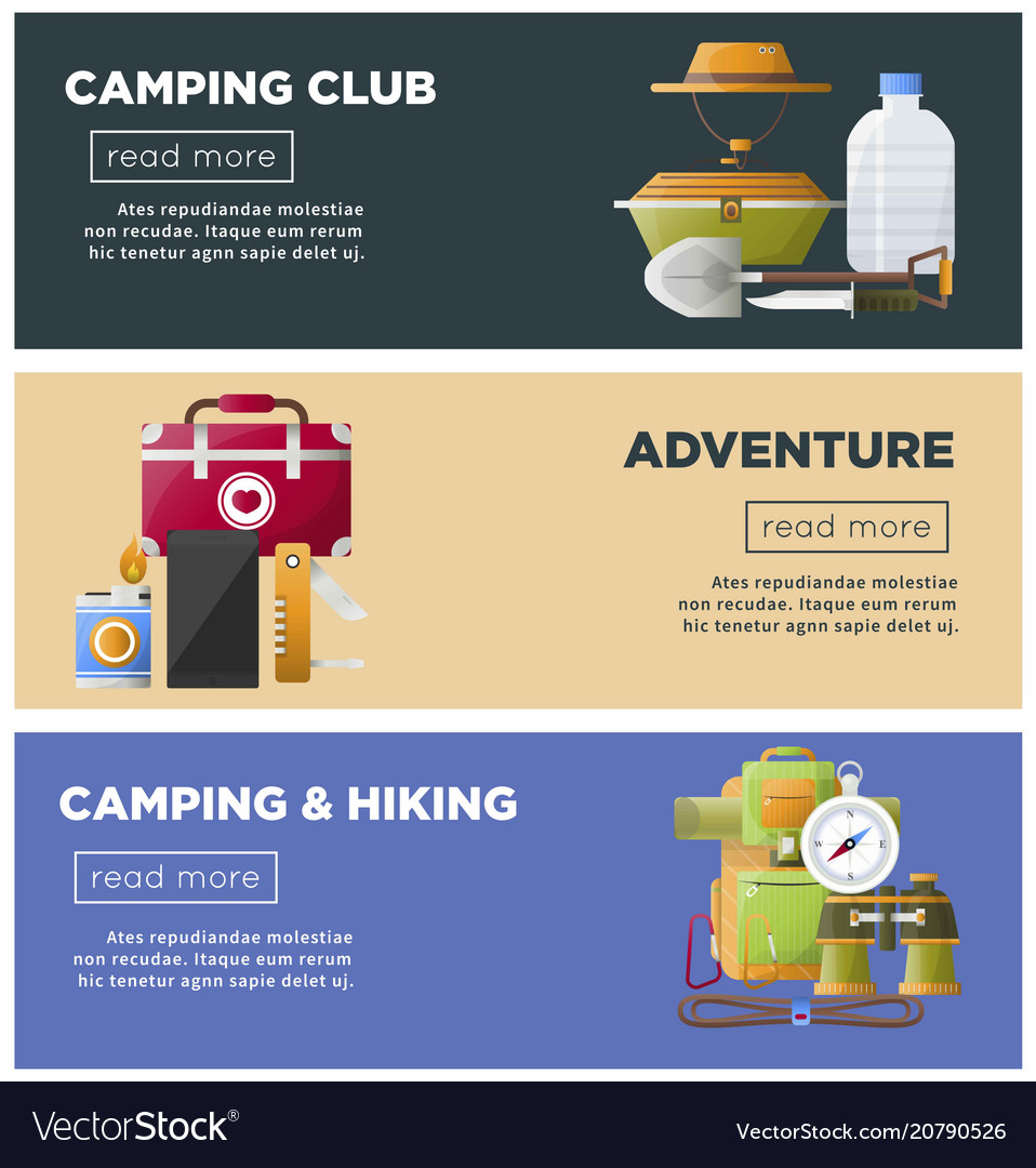 Summer camp club camping web banners Royalty Free Vector