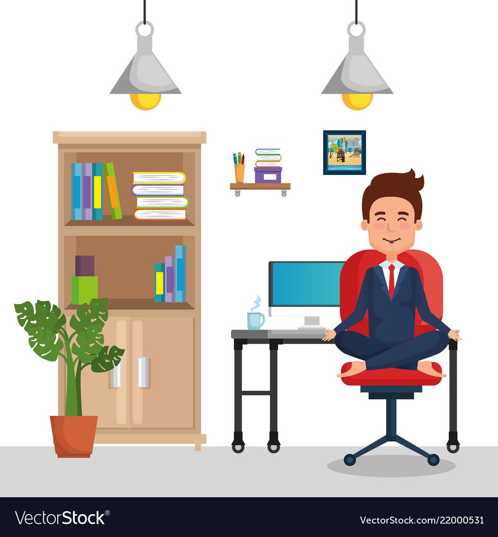 Businessman Practicing Yoga In Office Chair Vector Image