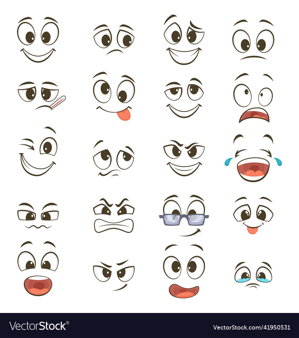 Cartoon happy faces with different expressions Vector Image