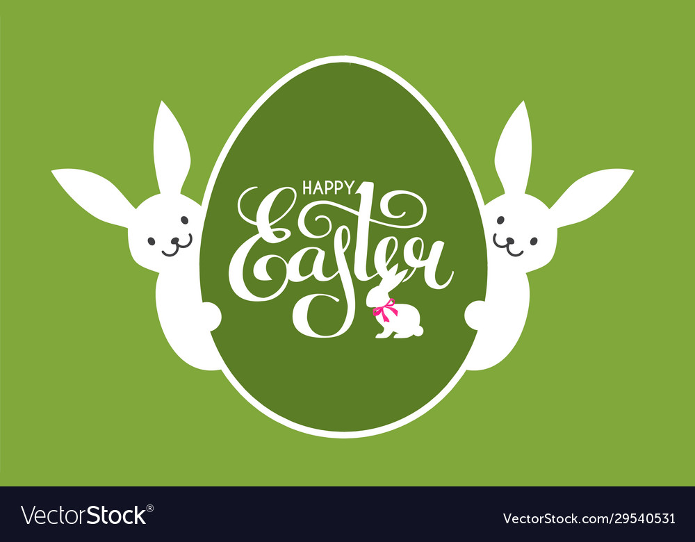 Happy easter label with lettering egg and bunny Vector Image