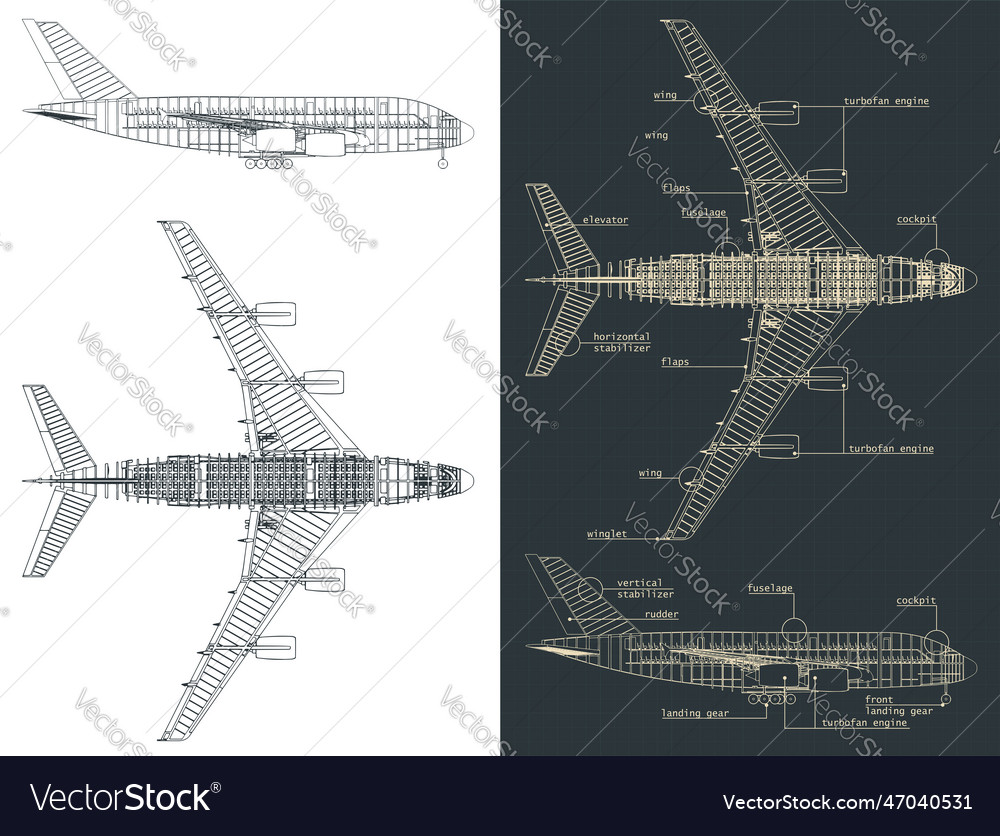 Large passenger plane blueprints Royalty Free Vector Image