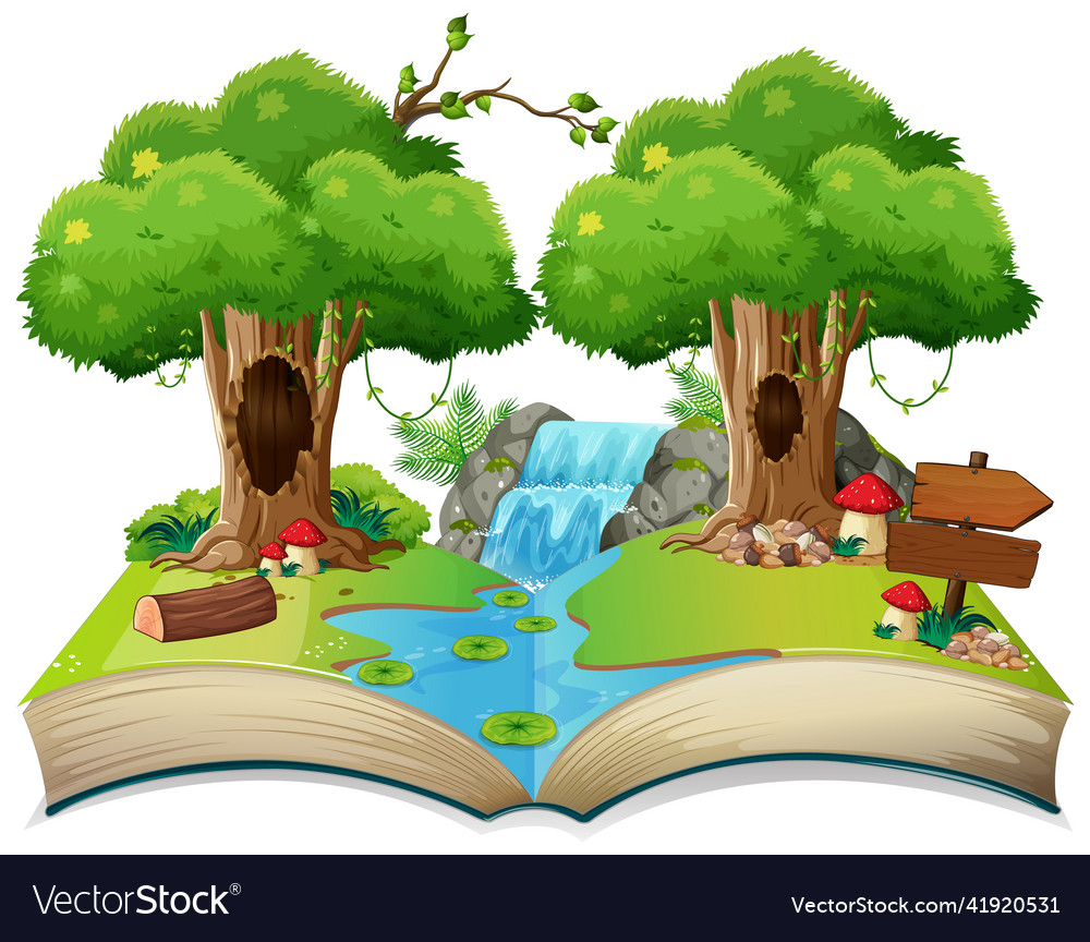 Open book with nature landscape Royalty Free Vector Image