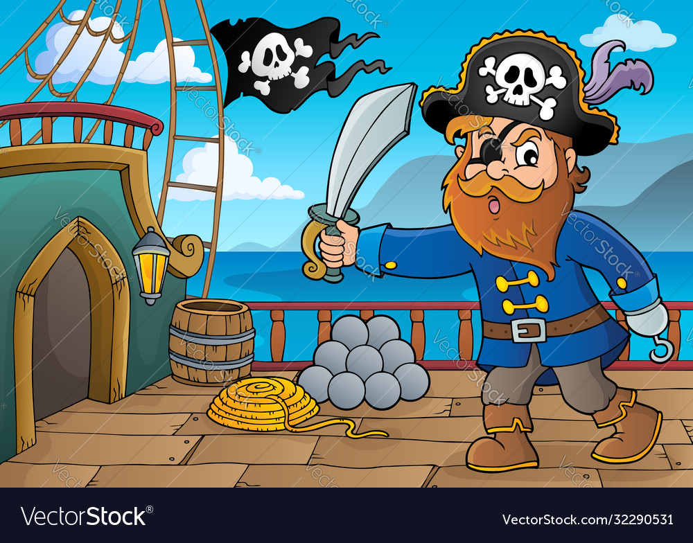 Pirate holding sabre theme 3 Royalty Free Vector Image