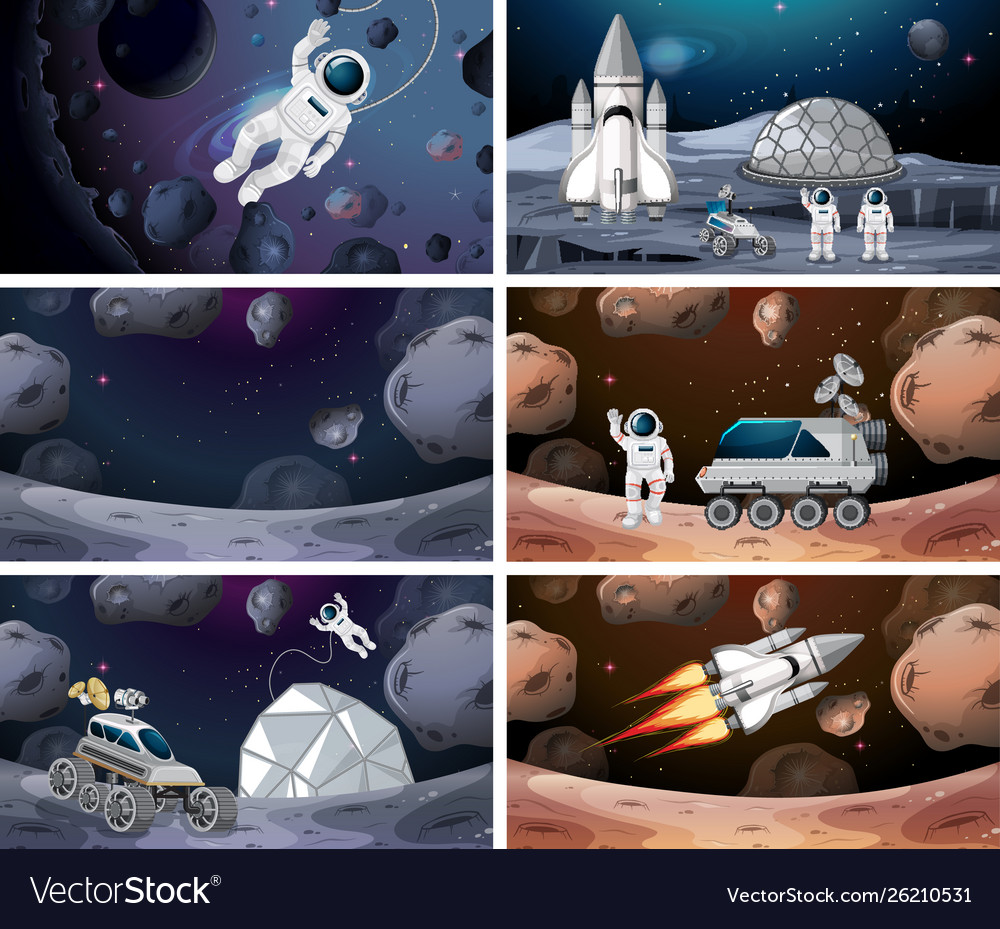 Set different space scenes Royalty Free Vector Image