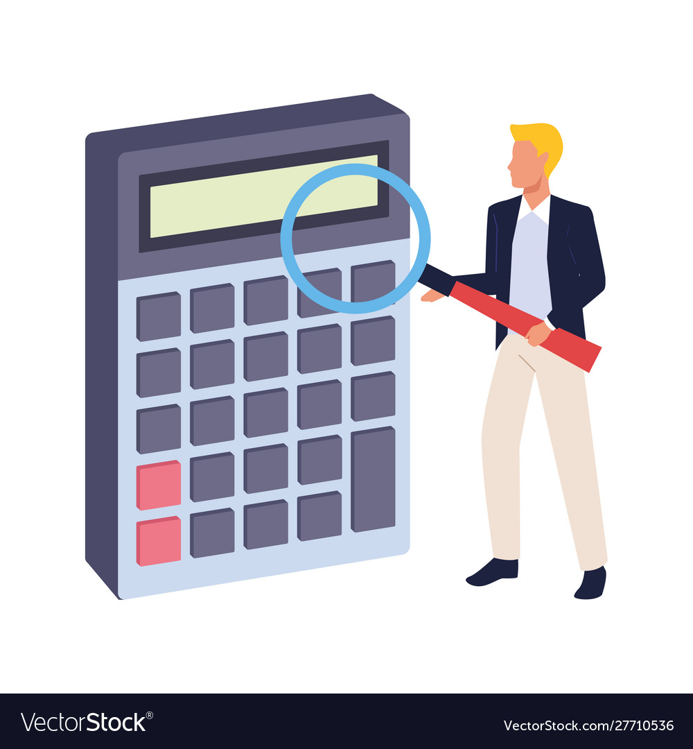 Avatar businessman with big calculator colorful