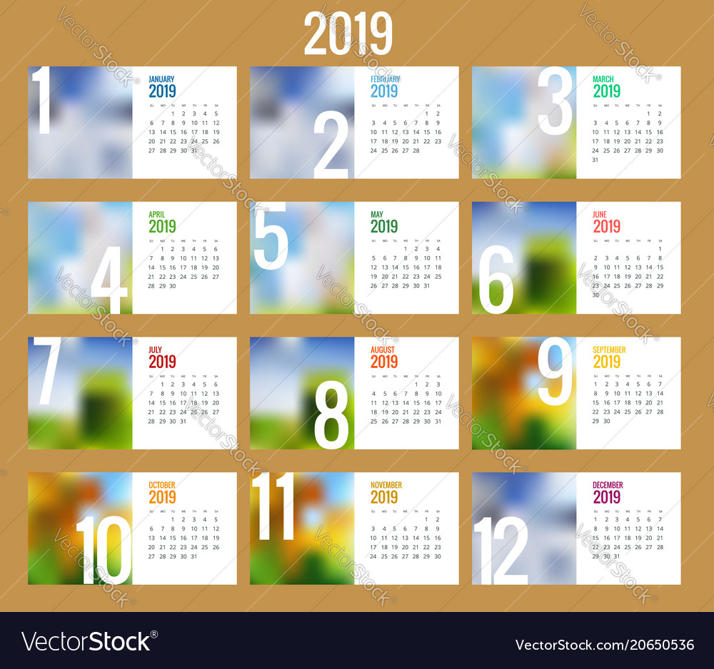 Calendar For 2019 Year Design Print Royalty Free Vector