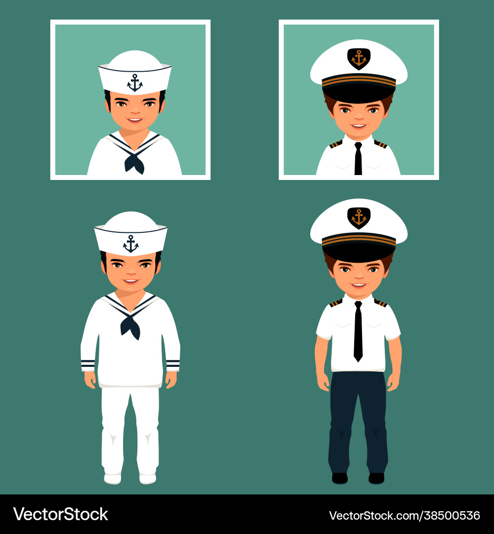 Captain and sailor kid characters Royalty Free Vector Image