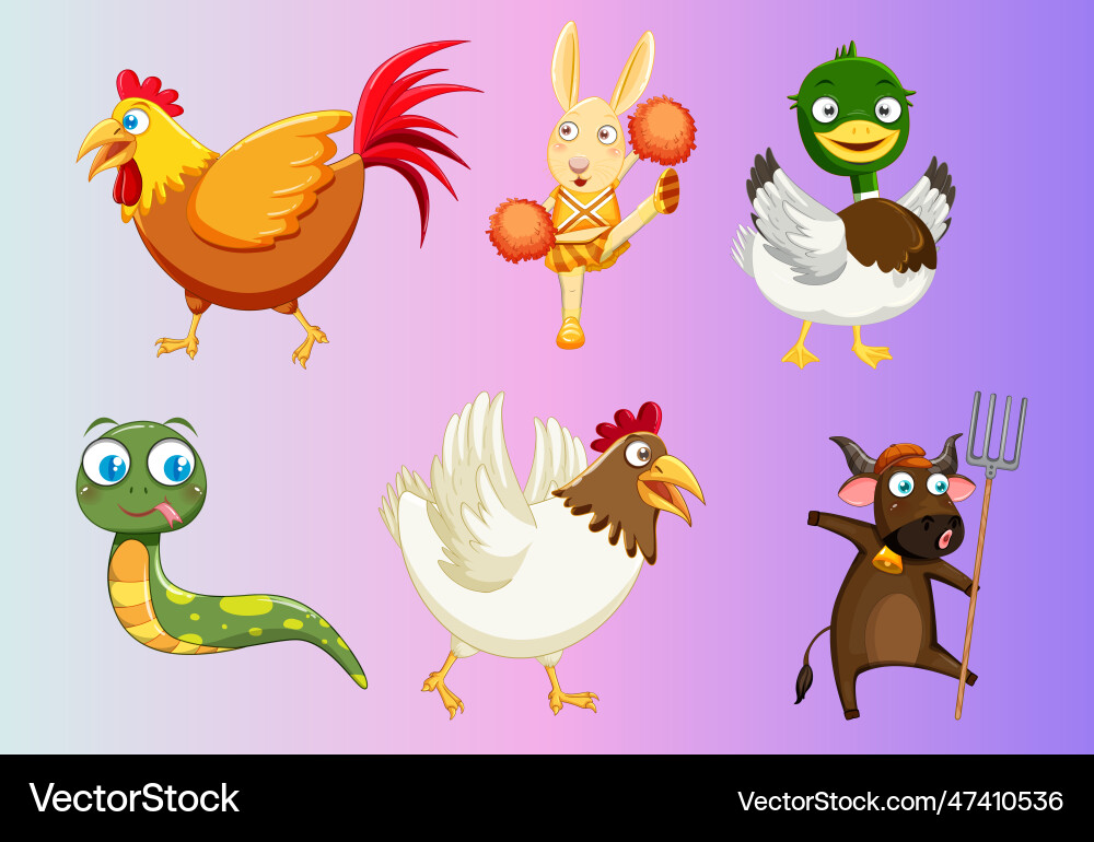 Cute animals with happy smile Royalty Free Vector Image