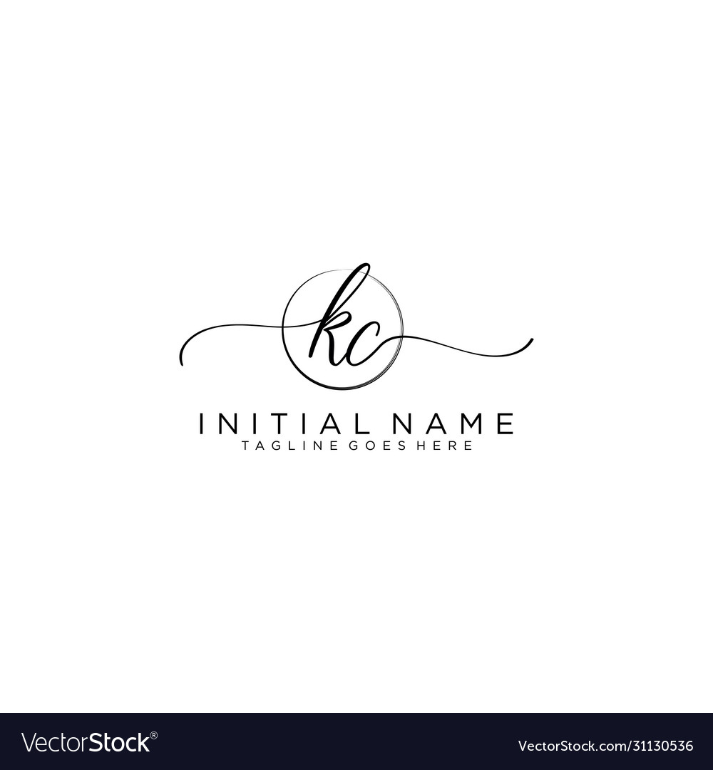 Kc initial handwriting logo with circle template Vector Image