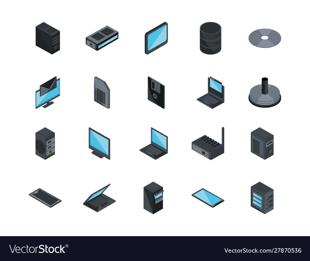 Technology hardware device computer icons set Vector Image