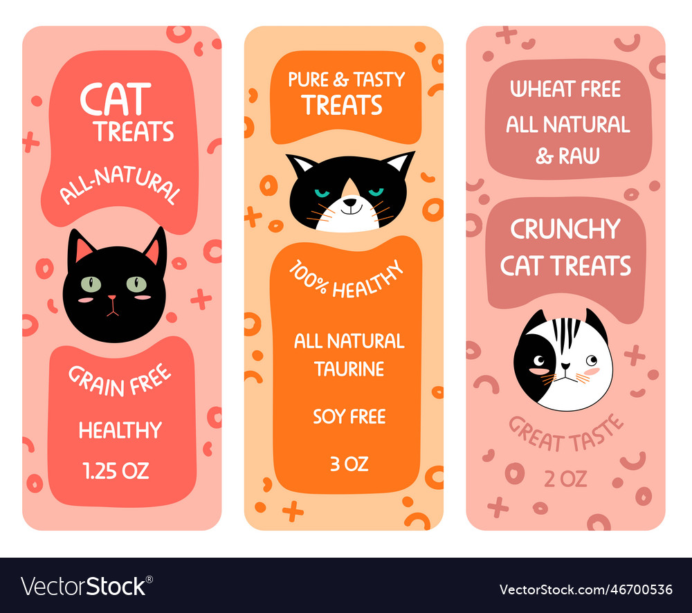 Treats for cats pure and tasty products labels Vector Image
