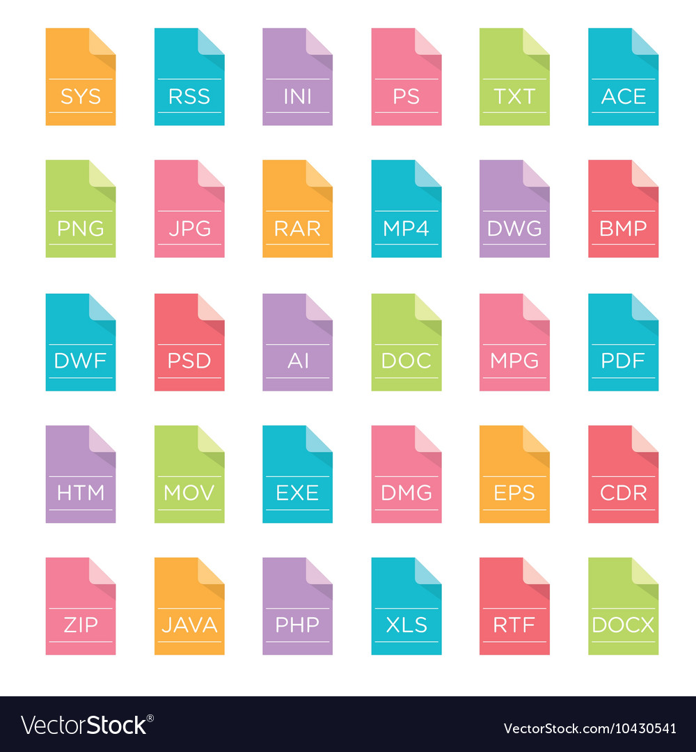 Icon set of file extensions Royalty Free Vector Image